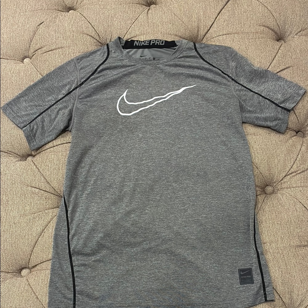 Nike Pro Heather Gray Tee with White Swoosh